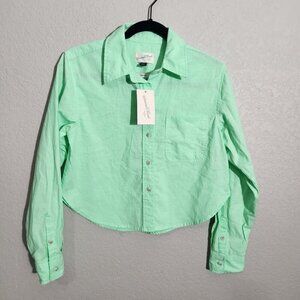 Universal Thread Shirt Womens Cropped Fit Mint Green Button-Up Shirt XS